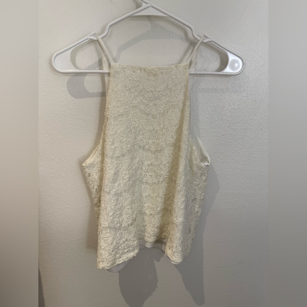 Monteau White High Neck Floral Lace Camisole Layered Tank Top Medium - Picture 10 of 13